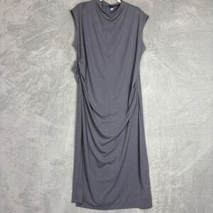 Old Navy Grey Ribbed Cowl Neck Ruched Sleeveless Womens XXL Midi Dress‎ Draped